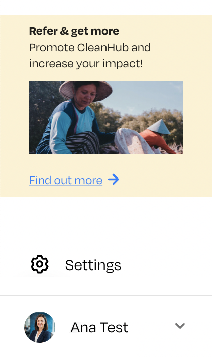 Settings and account menu